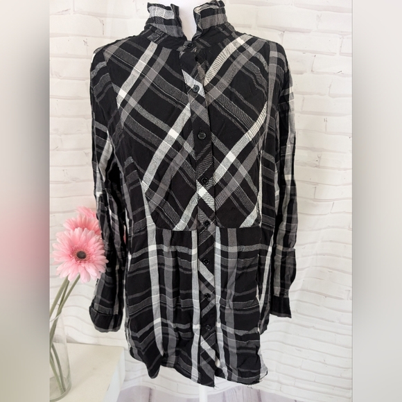Diane Gilman Black and White Plaid  Shirt - Picture 1 of 6